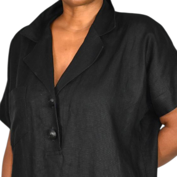 Vintage Andrea Jovine Linen Dress Black Print Abstract Embroidery Cocoon Medium - Picture 12 of 15